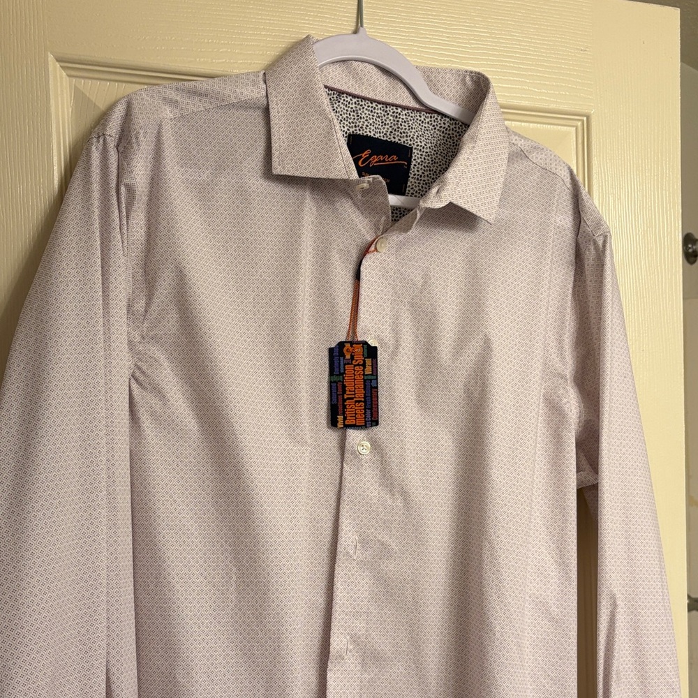 Egara Men's White Patterned Dress Shirt via men’s Wearhouse